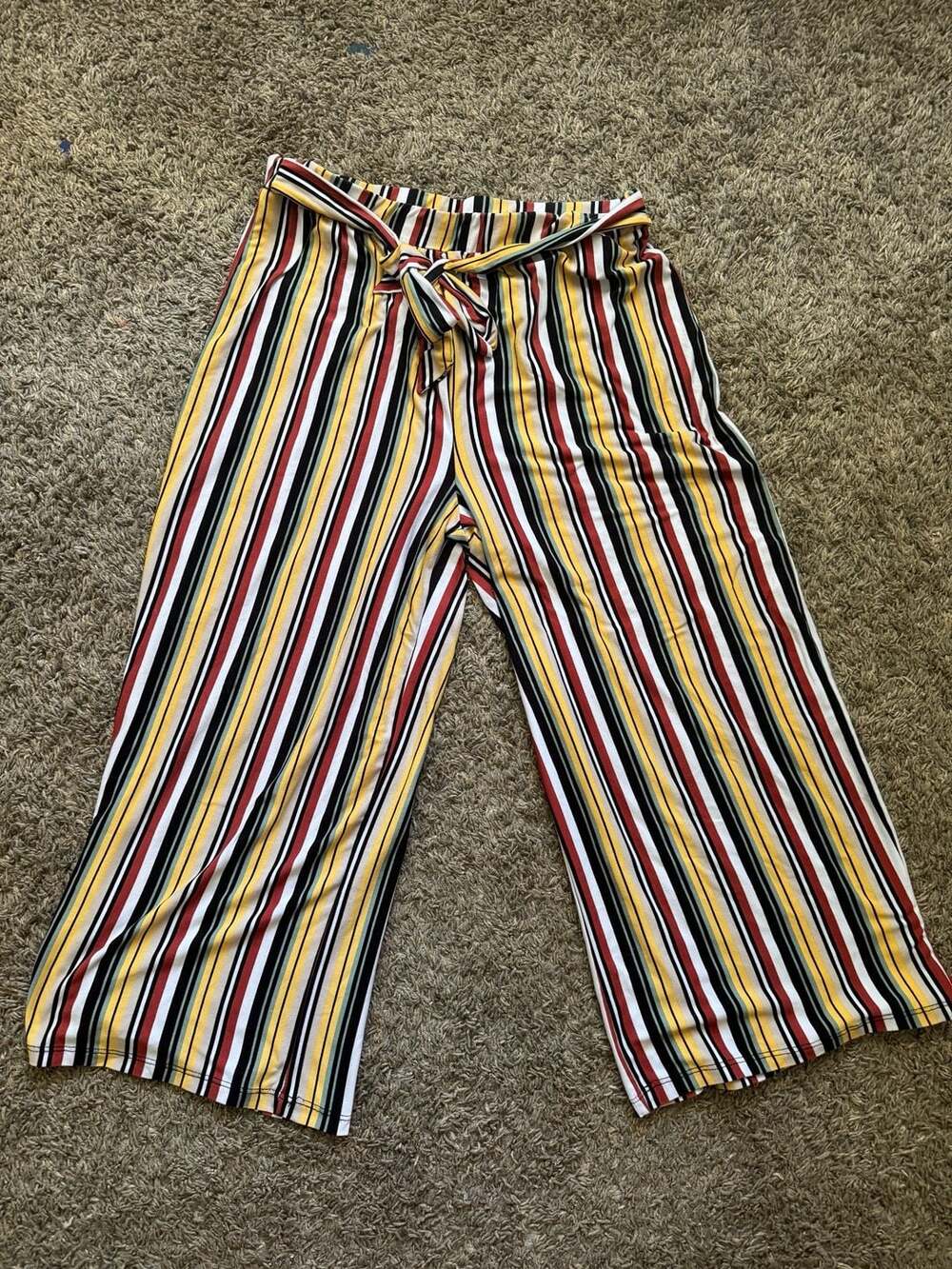 Bobbie Brooks Ladies Striped Wide Leg Pants Tie Belt Size L